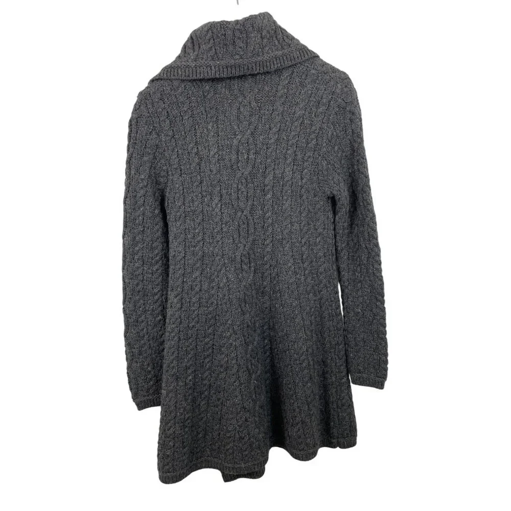 Irish Crafts Gray Cable Knit Long Button Up Cardigan Sweater Womens Size Small - Picture 2 of 9